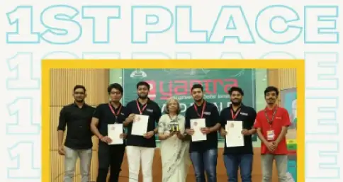 Rudranand Sahu and his team receiving 1st prize in the E-Yantra event organized
                        in IIT-Bombay.