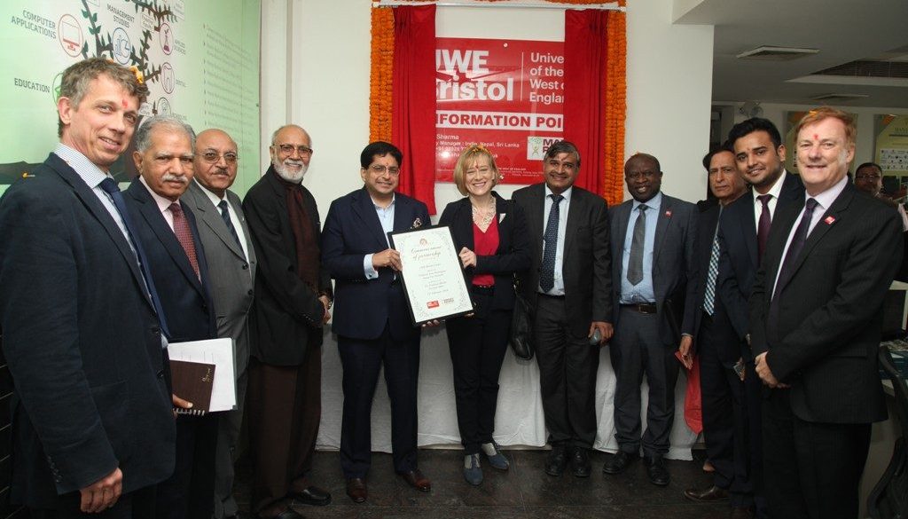 Dr. Prashant Bhalla and Prof. Jane Harrington along with dignitaries at the inauguration of the UWE desk