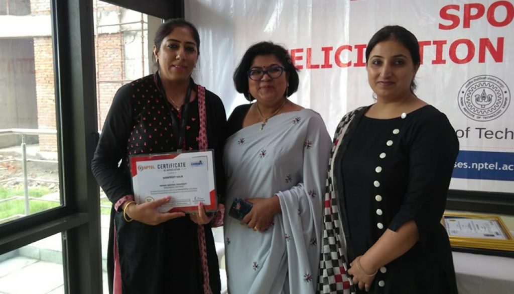 Ms Manpreet awarded Active SPOC certificate for Local Chapter of NPTEL