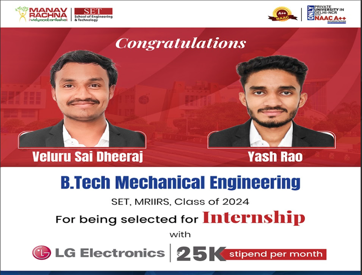 For Being Selected For Internship with LG Electronics
